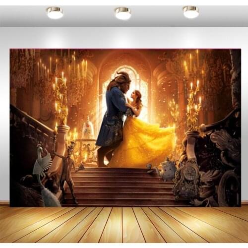 Beauty And The Beast Backdrop Princess Girls Happy Birthday Party Photo Background Booths Studio Props Decoration Banner