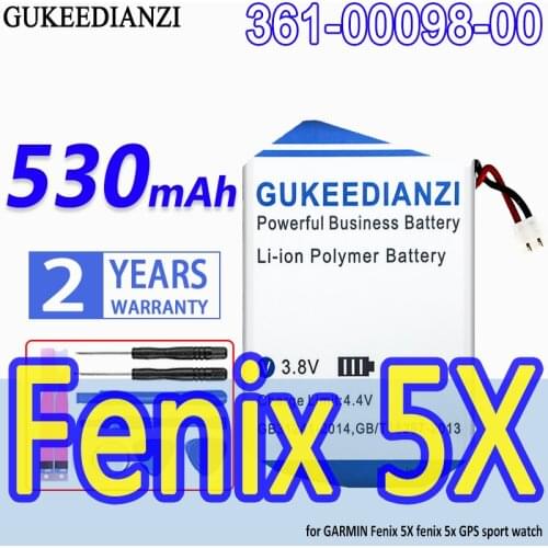 GUKEEDIANZI High Capacity Battery 361-00098-00 530mAh For GARMIN Fenix 5X fenix 5x GPS sport watch Bateria