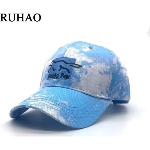 New Unisex Tie Dye Cap Cotton Fox Embroidery Fashion Baseball Cap Women Casual Adjustable Outdoor Streetwear Hat Dad Cap