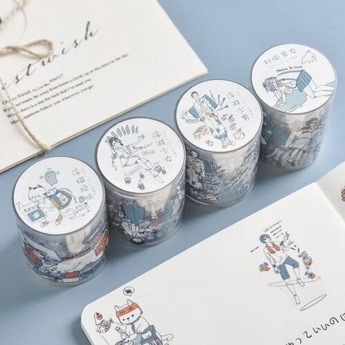 50mm*3m Kawaii Girls and boys cat Color Washi Masking Tape Release Paper Stickers Scrapbooking Stationery Decorative Tape