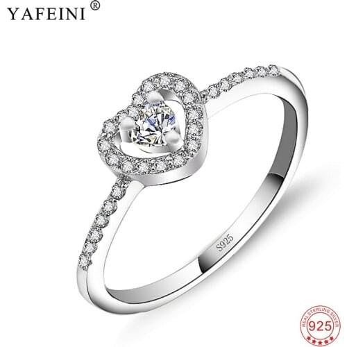 925 Sterling Silver Sweet Lovely Love Heart Crystal Wedding Engagement Rings For Women Bands Jewelry Valentines Gift