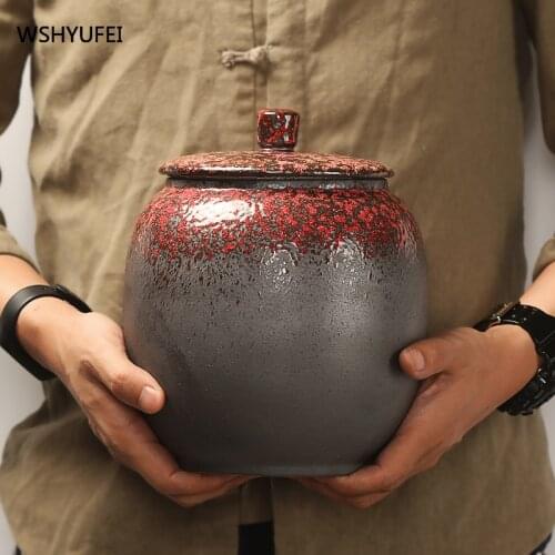 Tea Caddy Ceramic Sealed Pot Stoneware Retro Household Kiln Variable Lid Storage Jar Universal Fine Ceramic Tea Set Box