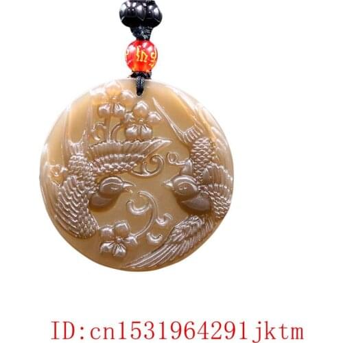 Brown Jade Bird Pendant Chinese Carved Jewelry Natural Necklace Women for Amulet Fashion Flower Jadeite Gifts Charm