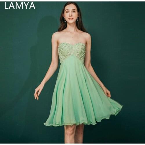 LAMYA Sweetheart Green Knee length Prom Dresses 2021 Elegant Short Evening Dress Plus Size Party Formal Gown Vestido de Festa