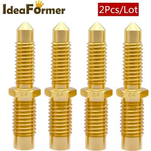 2Pcs V6 0.4/0.5mm Brass Integrated Throat Nozzle built in PTFE Tube For 3D Printer V6 Extruder Hot End 1.75/3.0mm Filament