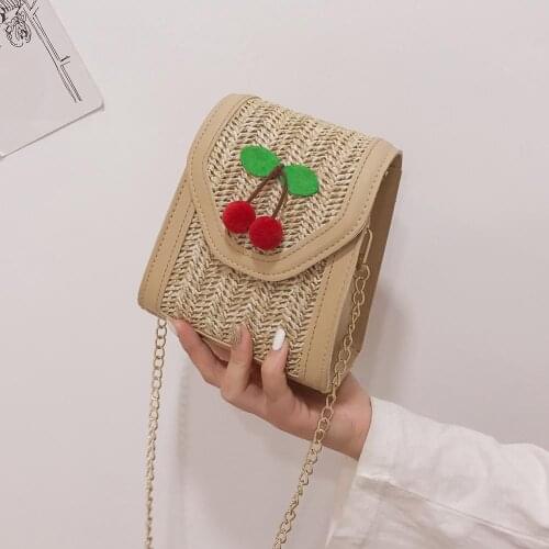 Summer Small Straw Shoulder Bags For Women 2021 Rattan Beach Crossbody Girls Cherry Decor Messanger Bag Female Chain Bag Bolsos