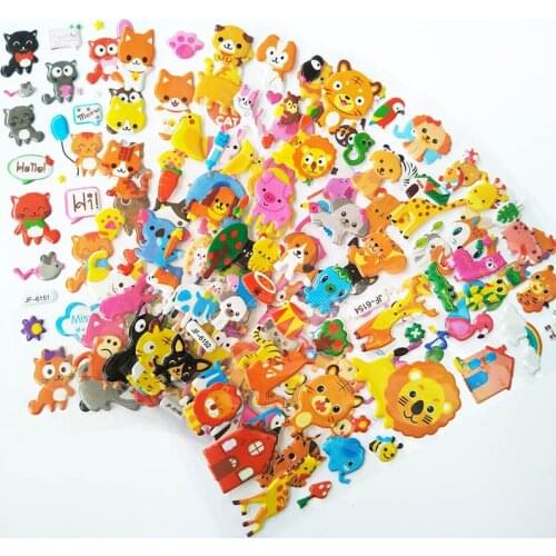 Cute Cartoon Animal Stickers 8 Different Children Stickers DIY Toys 3D Puffy Bubble Stickers Gift for Kids Waterproof Pegatinas