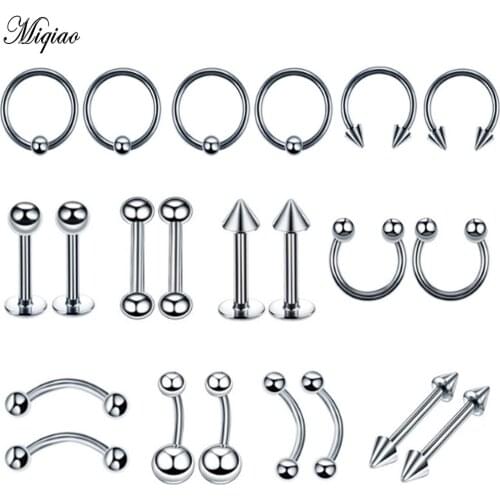 Miqiao 2 Pcs European and American Body Piercing Jewelry Stainless Steel Earrings Nose Ring Belly Button Eyebrow Nails