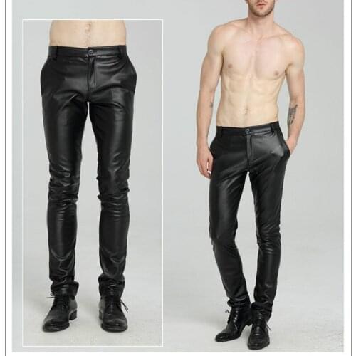 Men Leather Pants For Spring Autumn New Fashion Solid Slim Plus Size Men PU Leather Pants Plus Size 28-37 High Quality