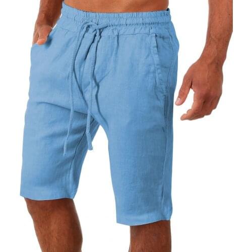 40%HOTSolid Color Sports Shorts Knee Length Men Drawstring Two Pockets Training Shorts Streetwear