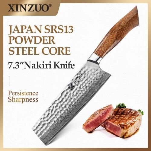 XINZUO 7.3" Nakiri Knife SRS13/R2/SG2 Damascus Powder Steel Santoku Meat Cleaver Gyuto Butcher Beef Knife Slicing Kitchen Knife
