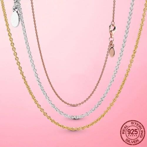 New 925 Sterling Silver Classic Cable Chain Necklace Rose Gold Color Necklace 2021 women DIY fine jewelry Valentine Day gift hot