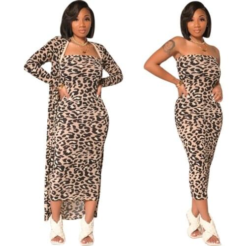 Europe and The United States Sexy Printed Cardigan Jacket Wrap Chest Skirt Two-Piece Suit