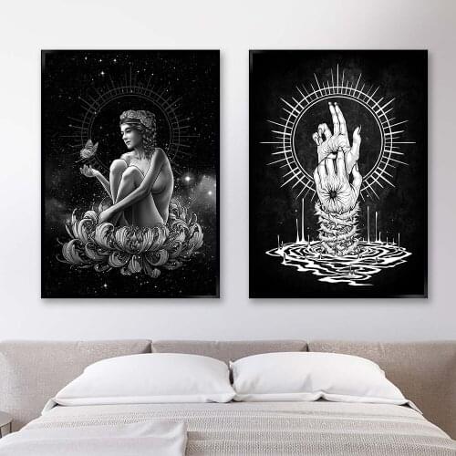 Retro Diablo Halo Posters and Prints Celestial Goddess Stars Canvas Painting Magic Arm Wall Art Pictures for Bedroom Home Decor