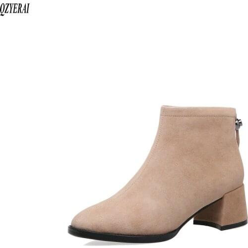 QZYERAI Ankle boots Genuine leather Female boots Womens boots Autumn and winter cowhide Womens shoes Size 34-43