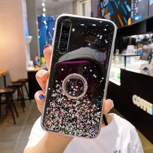Luxury Ring Cute Bling Glitter Silicone Phone Case For Realme 7 6 5 i Pro XT X 3 2 X50 C 15 12 11 Ultra-thin Sequins Stand Cover