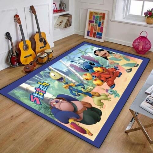 Cute Disney Lilo and Stitch Cartoon Play Mat Carpet Children Room Playmat Short Plush Non slip Boys Girls Baby Bedroom Rugs Gift