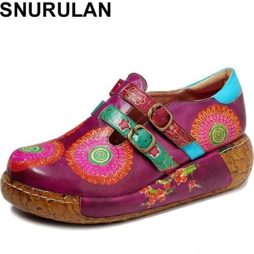 SNURULAN Genuine cow leather women platform sandals casual lady shoes vintage handmade oxford shoes for women sandals shoes