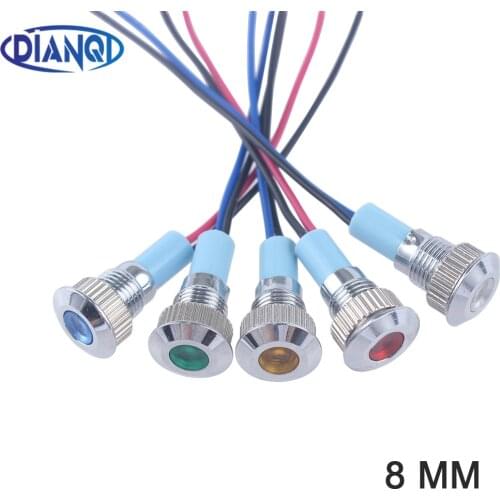 LED Metal Indicator light 8mm waterproof Signal lamp dot LIGHT with wire red yellow blue green white 8ZSD.X