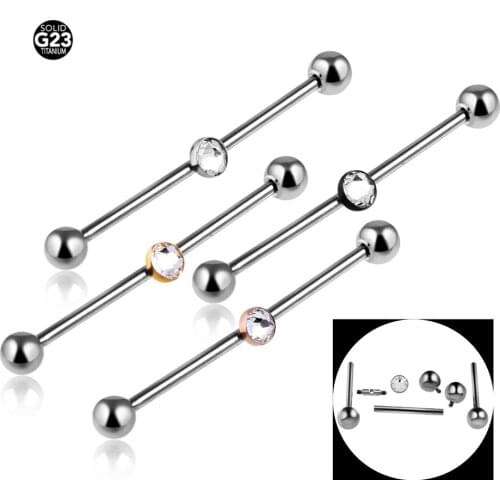 SWANJO 1PC 14G Titanium DIY Internally Thread Industrial Barbell Gem Top Removable Earrings Tragus Gauge Body Jewelry