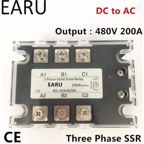 TSR-200DA SSR-200DA Three Phase Solid State Relay DC 5-32V Input Control AC 90~480V Output Load 200A 3 Phase SSR Power DA48200