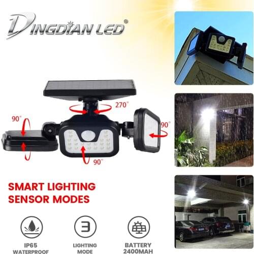 Waterproof Solar Wall Lamp Light Outdoor Motion Sensor 3 Head Security Lights Solar Powered PIR Sensor Wall Light for Garden