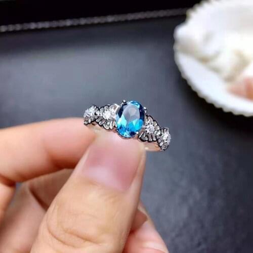 High-Quality London Blue Topaz Gem Fashion Women 's Ring Real 925 Sterling Silver Fine Weddings Jewelry MeiBaPJFS