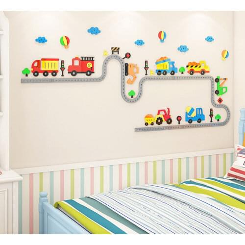 WS218 Childrens room furnished car background wall with Ackley 3D boy bedroom bedside wall decorative stickers