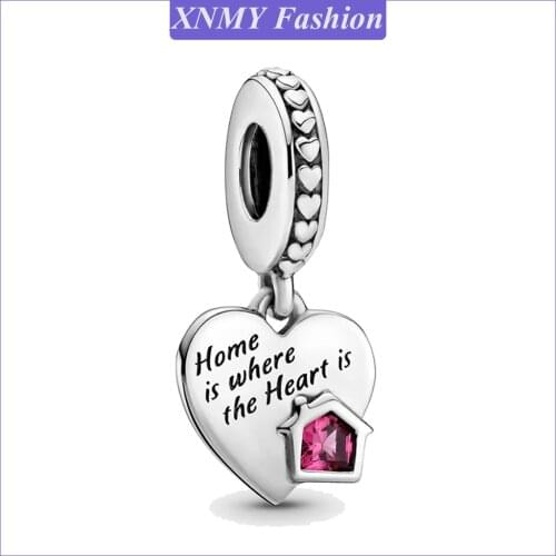 XNMY 2021 New Silver Color Love My Home Heart Dangle Charm Beads Fit Original Pandora Bracelet Necklace Diy Jewelry Making