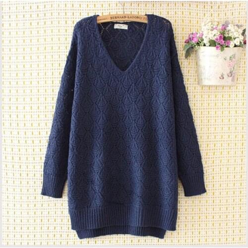 Plus Size Wool Hollow Out V-Neck Loose Women Sweaters 2021 New Spring Autumn Knitted Pullovers Tops Female Clothing 3XL 4XL