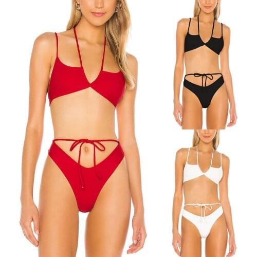 Meihuida Womens Two Piece Swimsuit, Solid Color Bra Drawstring Frenulum Sexy Split Body Bikini for Female