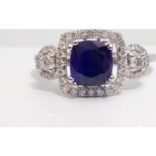 1.687ct+0.407ct 18K Gold Natural Sapphire Women Ring with Diamond Setting 2016 New Fine Jewelry Wedding Band Engagement