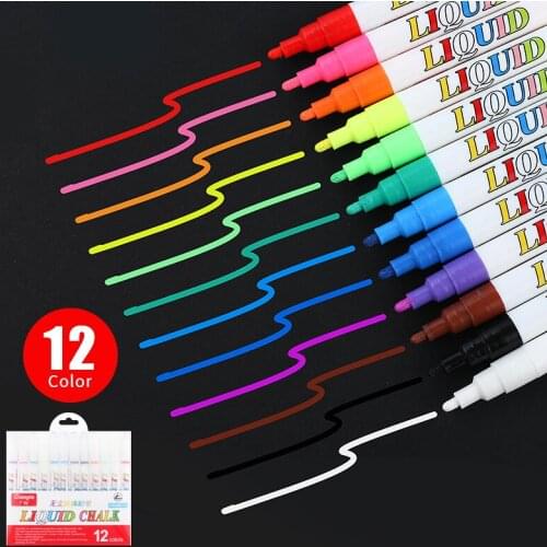 Liquid Erasable Chalk Marker Pen For Glass 12 Color/set Windows Blackboard Markers Teaching Tools Office Material Escolar