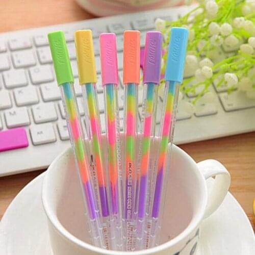 1pc 0.8mm Rainbow gel pen Multi color roller pens Fluorescence highlighter for black paper Stationery School supplies