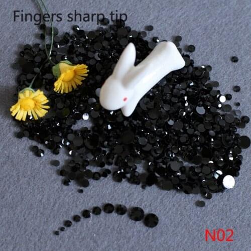 1000pcs SS6-SS30 Mixed Size charming beautiful black 14 facet round diamond sparkling acrylic nail art decoration N02