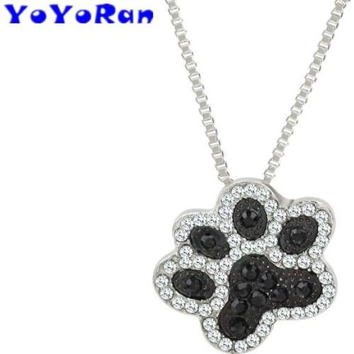 2Piece New fashion jewelry full crystal dog footstep pendant necklaces for woman rhinestone pet footprint short choker necklace