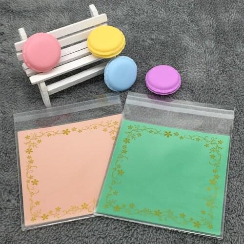 20pcs 12x12cm Cookie Packaging Pink Green Flower Lace Self-adhesive Clear Plastic Bags Snack Baking Package