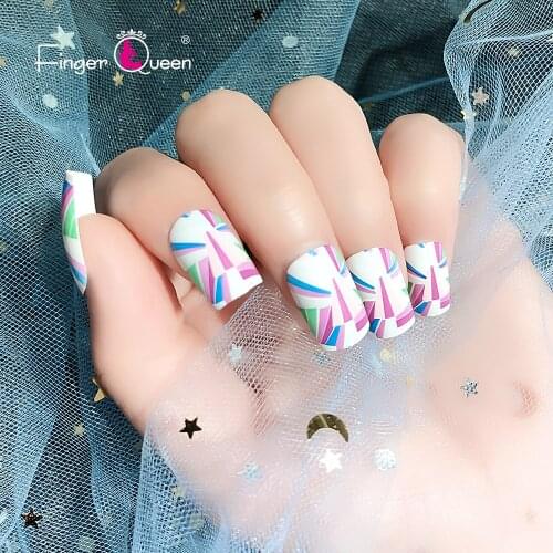 24pcs Box Color Collision Blue Pink Green White Design Fashion Simplicity Beauty French Nail Stickers Nail Art Decorations Major