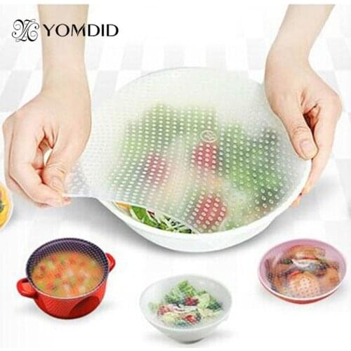 4Pcs/Lot Food Fresh Keeping Saran Wrap Multifunctional Reusable Silicone Food Wrap Seal Cover Lid Stretch Envoltura De Alimentos