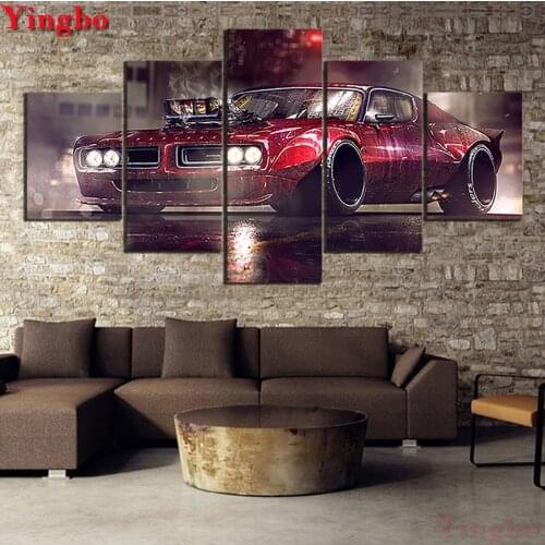 5 Pieces DIY 5D Diamond Painting Cross Stitch square/round Diamonds Embroidery Racing car Diamond Mosaic Home Decor