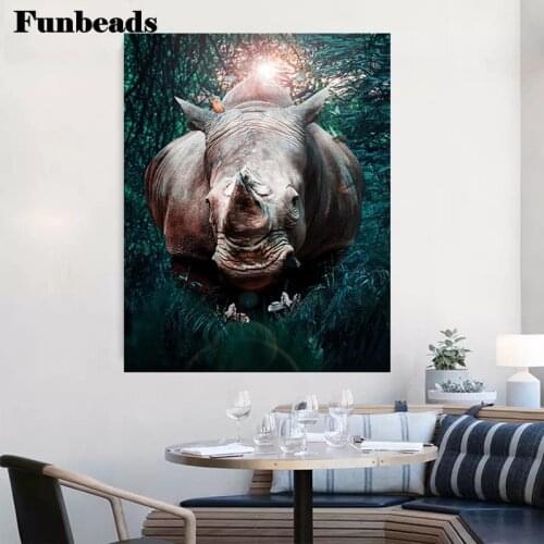 5D Diamond Painting Full Drill Round Diamond Embroidery African Wild Rhino Animal Cross Stitch Kit Diamond Rhinestones FF4000