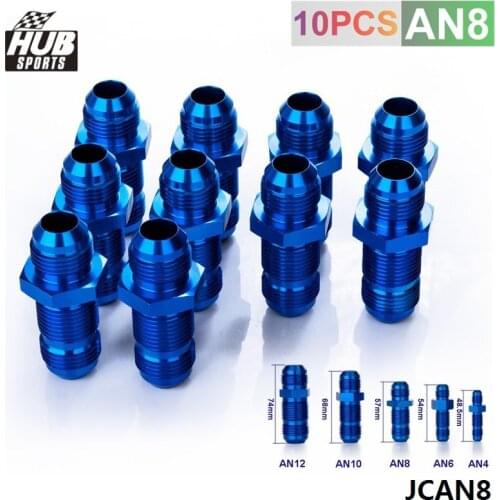 8AN AN8 MALE THREAD STRAIGHT BULKHEAD FLARE BLUE ALUMINUM ANODIZED FITTING HU-JCAN8