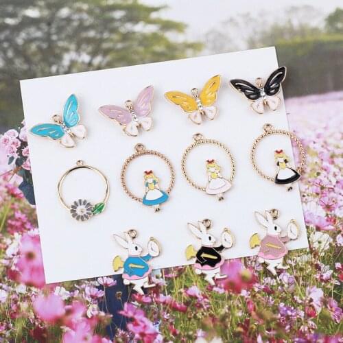 DIY Jewelry Accessories Dripping Alloy Roaming Mr. Alice Rabbit Butterfly Earrings Earrings Handmade Material Pendant