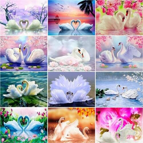 AZQSD Diamond Mosaic Swan Diamond Painting Animal DIY Full Square Round Diamond Embroidery Rhinestone Home Decoration