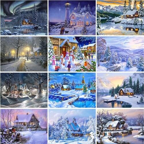 DIY 5D Diamond Painting Snow Winter Landscape Diamond Embroidery Full Round Rhinestone Mosaic Picture Cross Stitch Home Decor