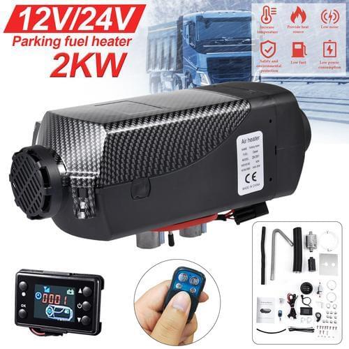 12V/24V Black Car Heater 2KW Defroster RVs Diesel Heater Low Noise Van Auxiliary Warmer Webasto With LCD Display Remote Control