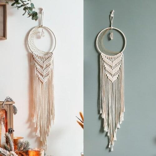 50LB Bohemian Hand-Woven Circle Dream Catcher with Crystal Quartz Stone Pendant Macrame Tassels Wall Hanging Tapestry Home