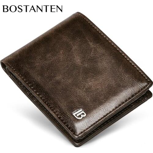 BOSTANTEN Mens Oil Wax PU Leather Tri-fold Wallets Zipper Coin Purse Wallet For Men