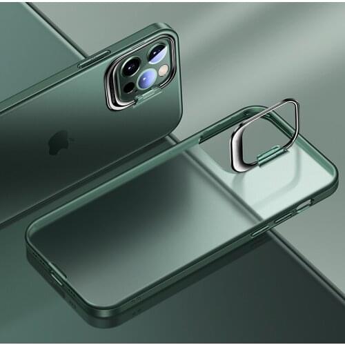 With Ring Holder Camera Protection Case For iPhone 12 11 Pro Max 12 Mini Cover Ultra Thin Transparent Matte Shockproof Luxury