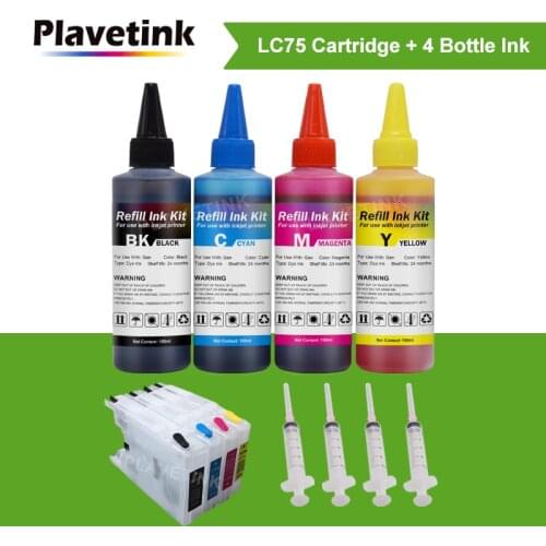 Plavetink LC75 LC400 LC1220 LC1240 XL Printer Ink Cartridge + 4 Bottle Ink For Brother MFC J6510DW J435W J835DW J280W J425W